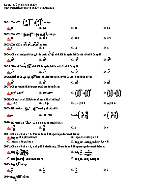 Đề trắc nghiệm kiểm tra chương 2 Giải tích 12